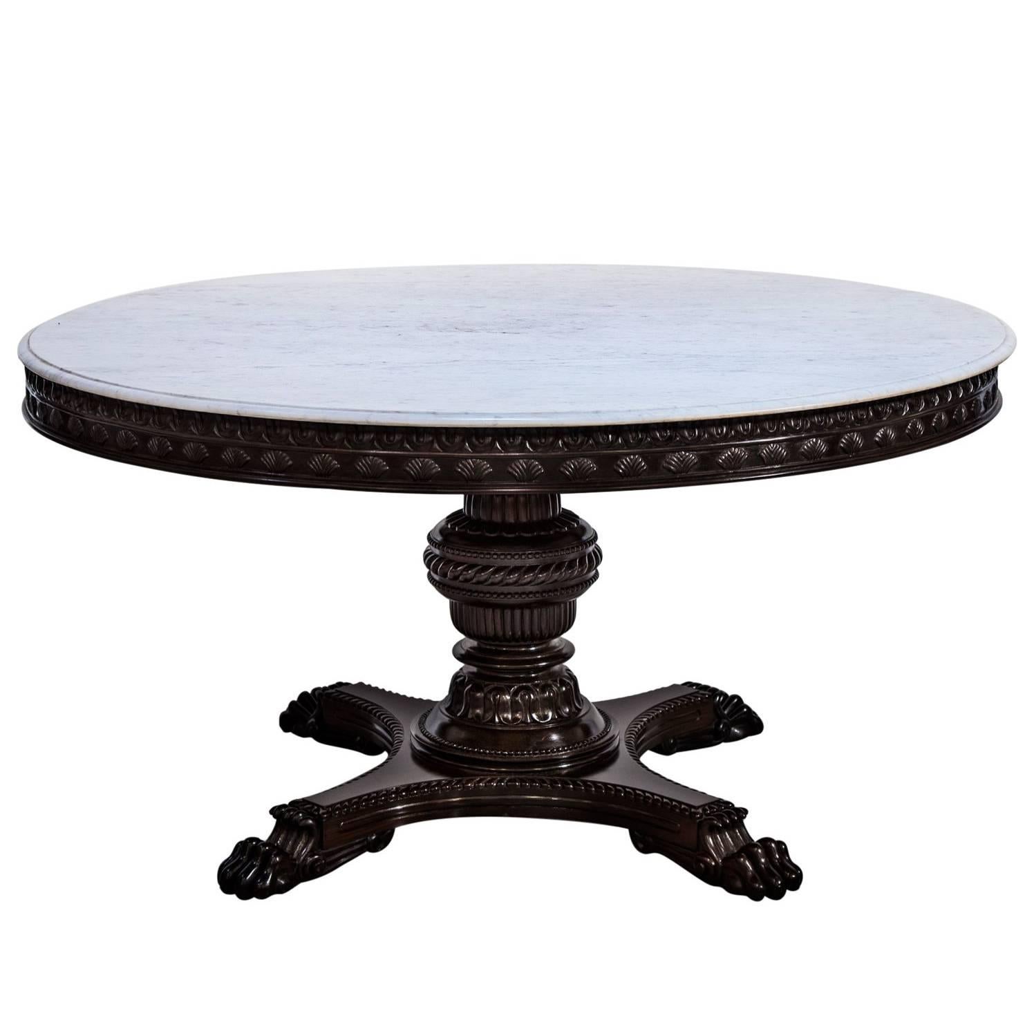Antique Anglo-Indian or British Colonial Rosewood Dining Table with Marble Top For Sale