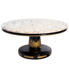 Lacquered Wood and Marble Top Lotus Coffee Table