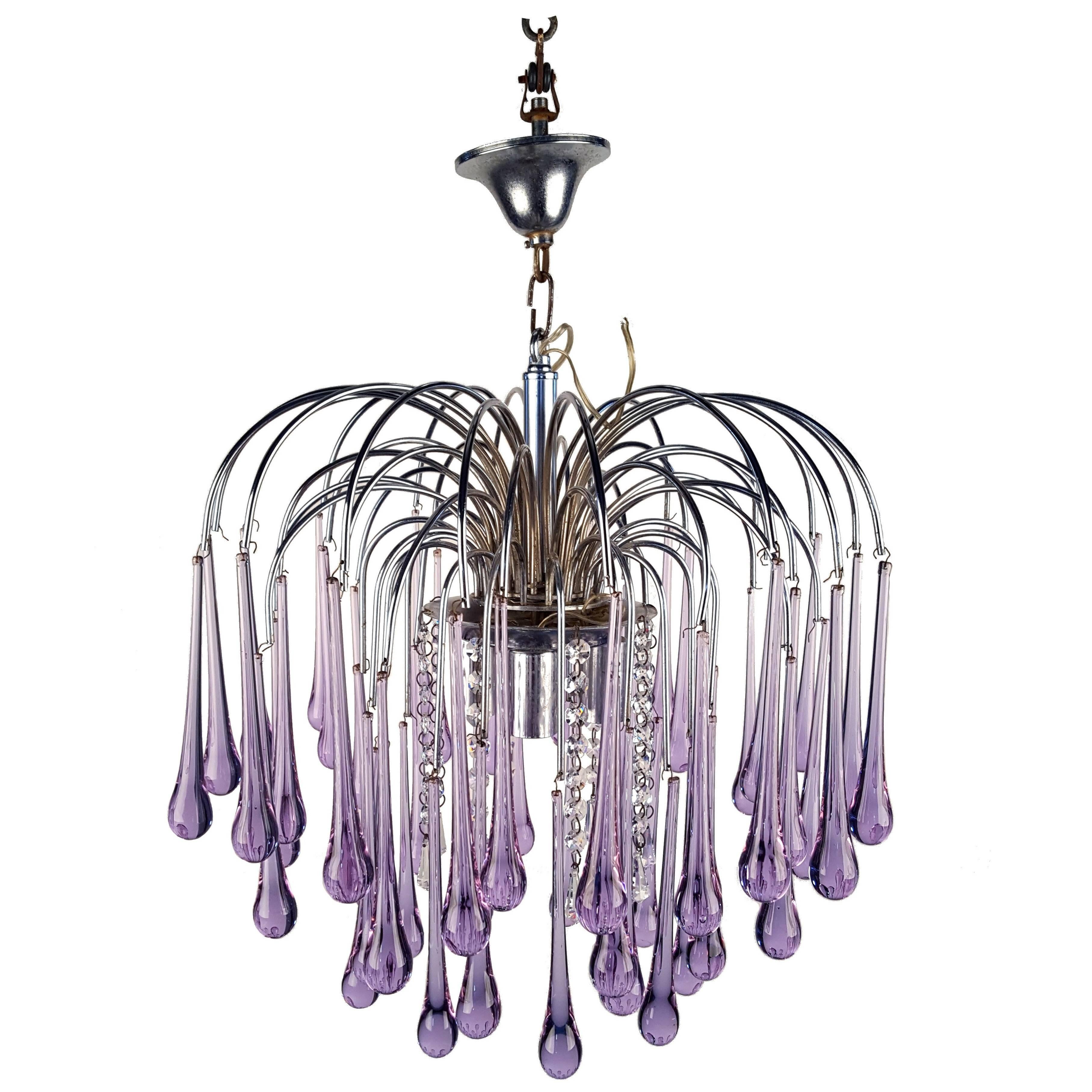 Murano Crystal Teardrop Waterfall Chandelier by Paolo Venini, 1960s, Italy For Sale