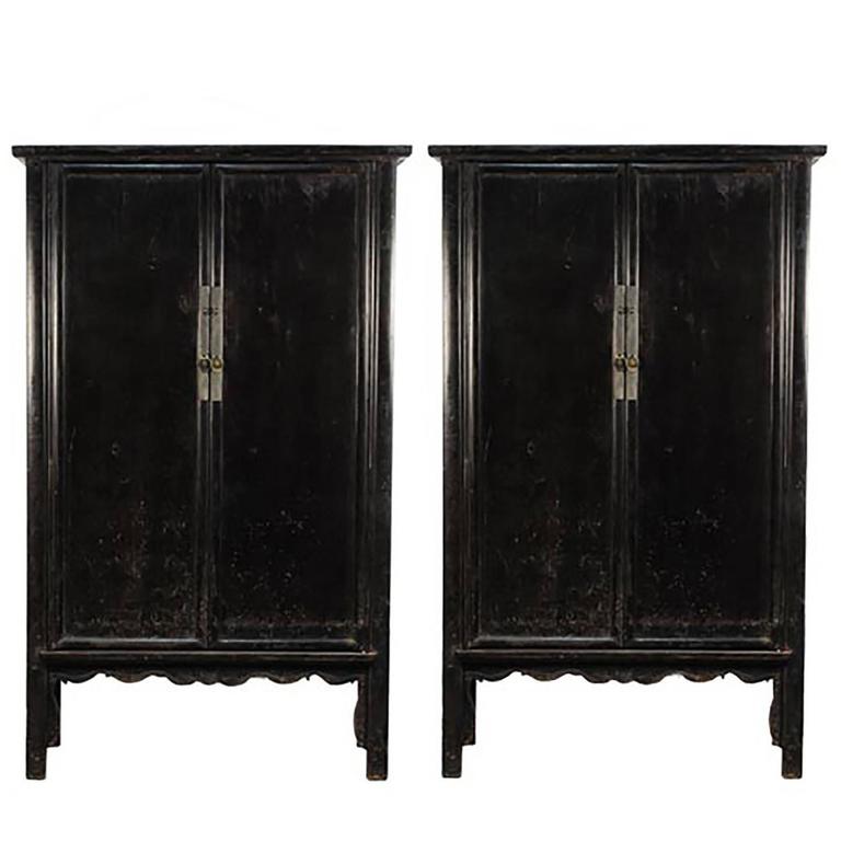 Antique Black Lacquer Side Cabinet With Br Hardware From 19th Pair Of 19th Century Chinese Black Lacquer Cabinets With Scalloped As