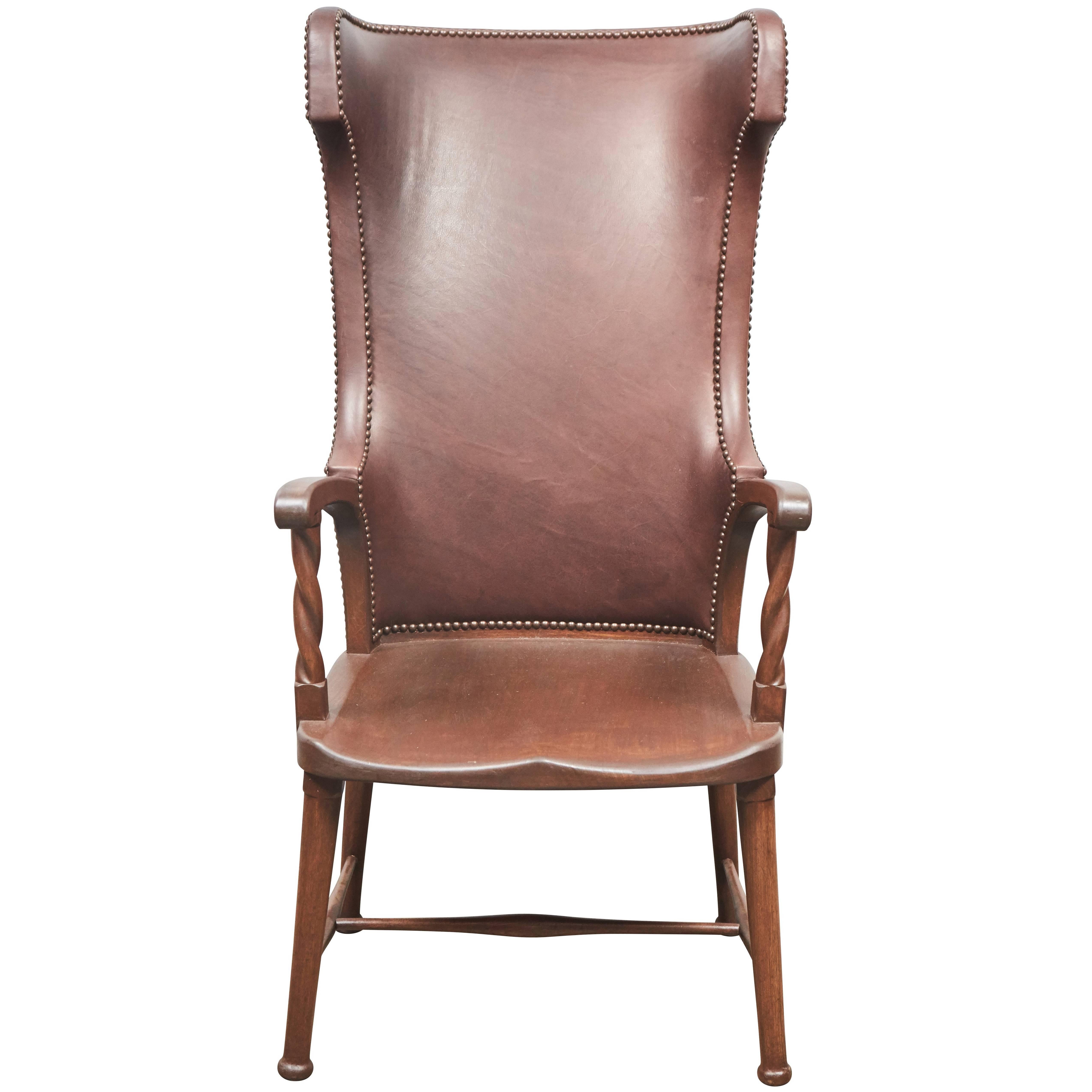 High Back Leather Upholstered Chair For Sale