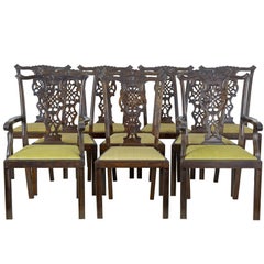 Antique Set of Ten 19th Century Carved Swedish Birch Chippendale Design Dining Chairs