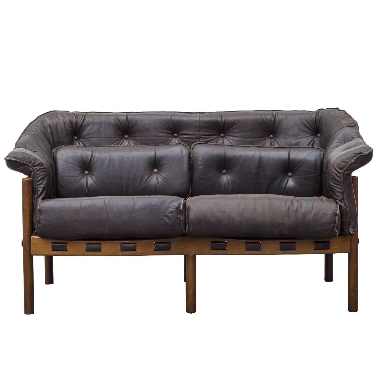 Arne Norell Style Leather Love Seat