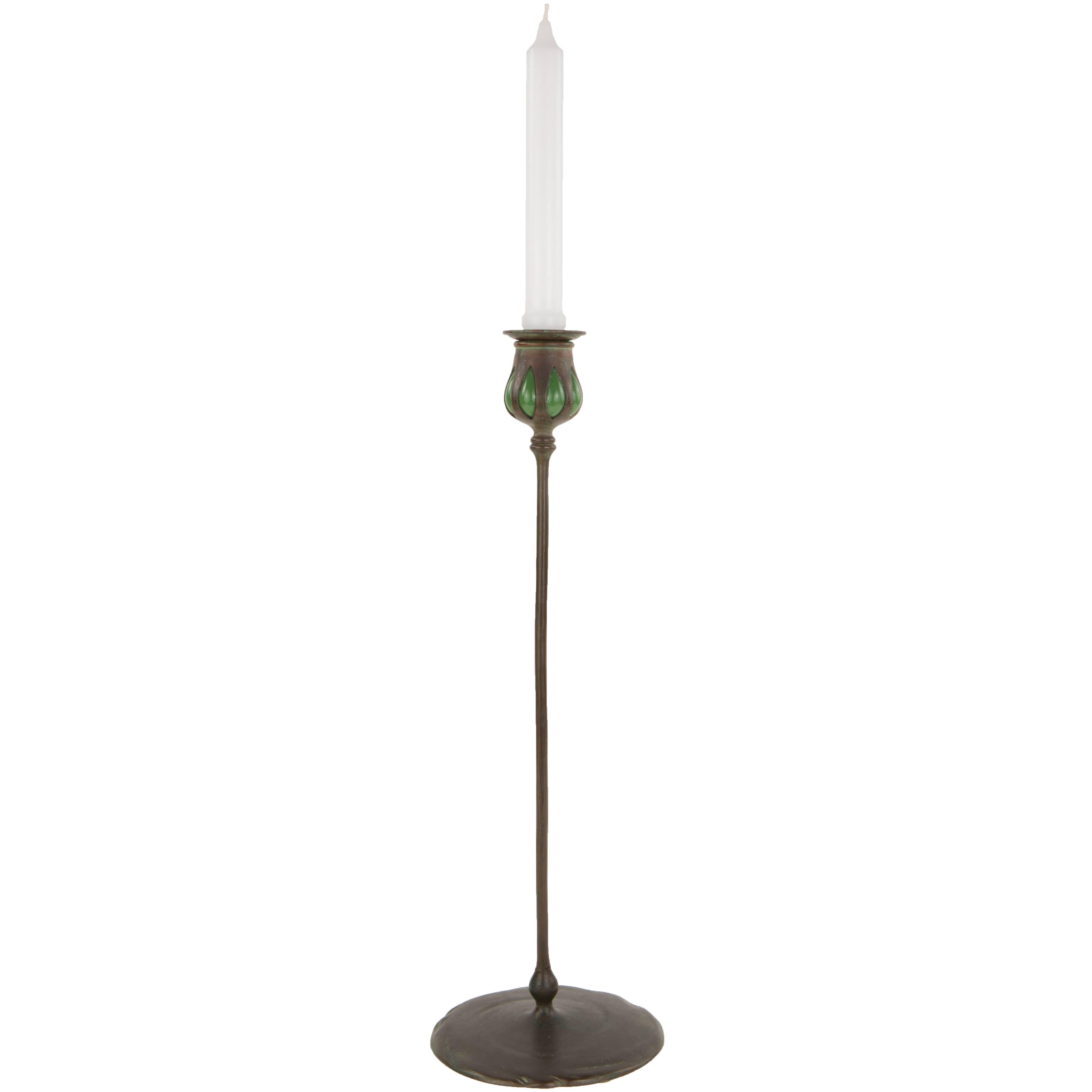 Art Nouveau Bronze and Glass "Puddle" Candlestick by, Tiffany Studios