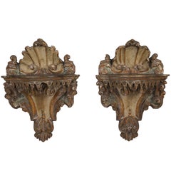 Pair of Venetian Rococo Mecca Lacquered Painted Wall Brackets