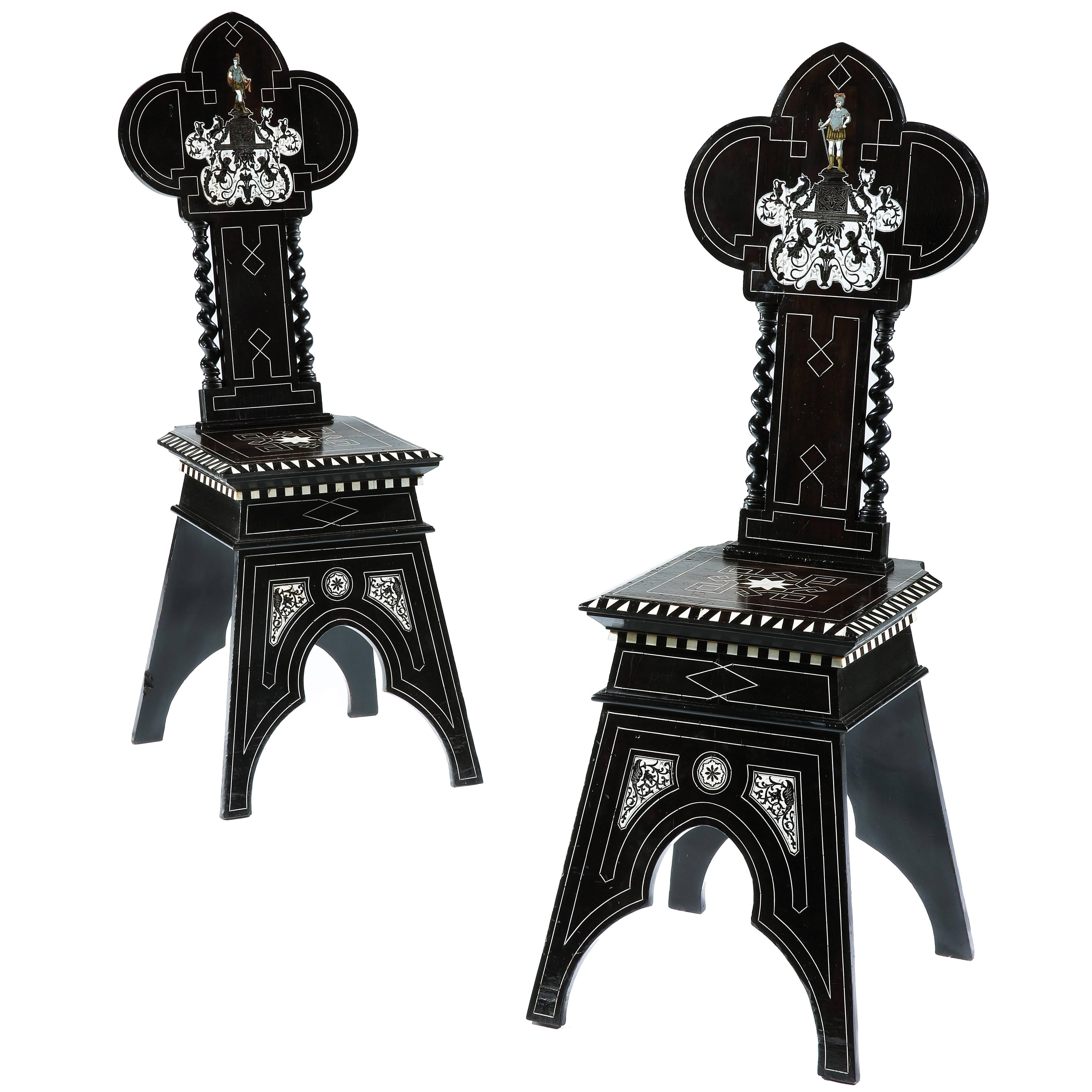 Pair of Late 19th Century Italian Hall Chairs For Sale