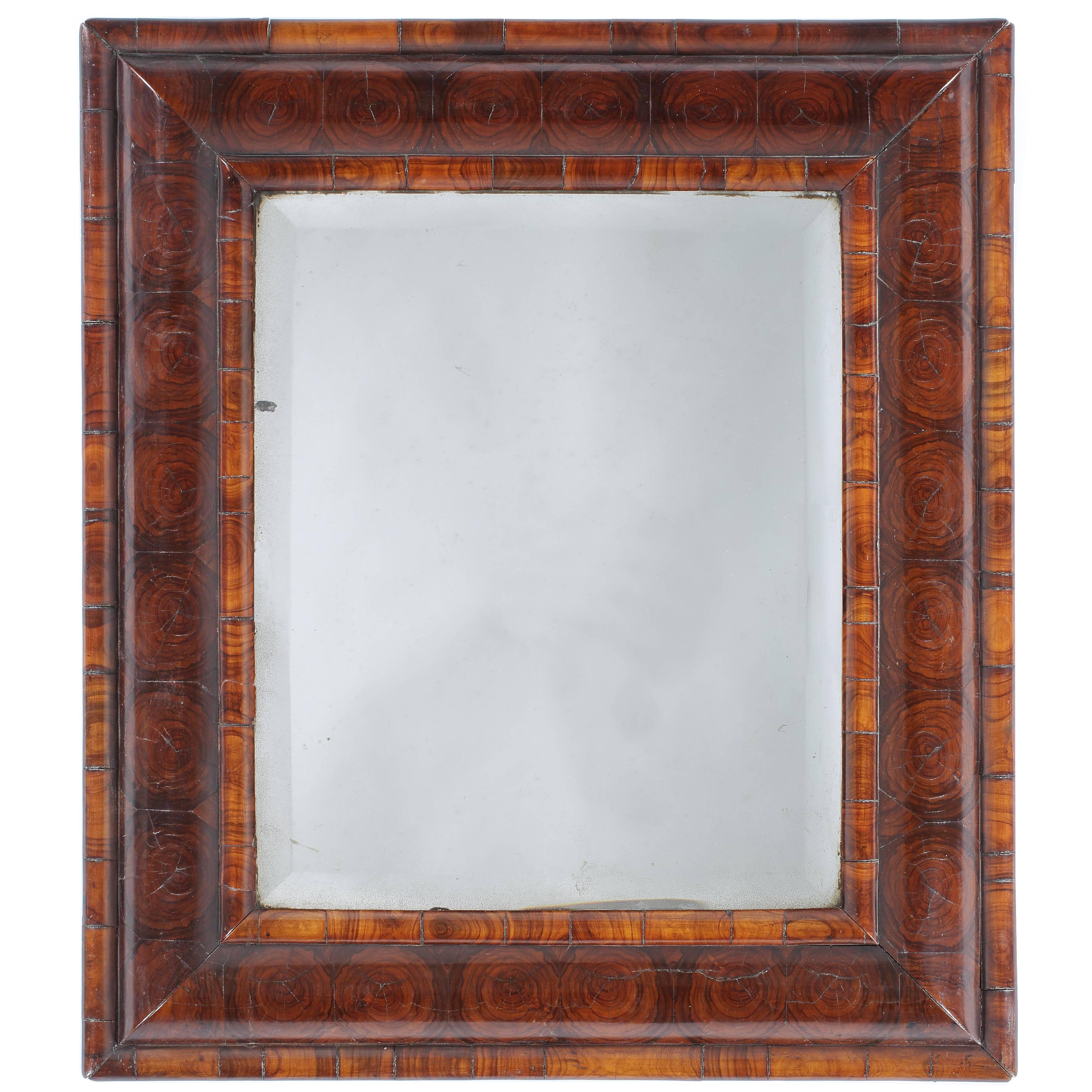 William & Mary Oyster Veneered Cushion Mirror For Sale