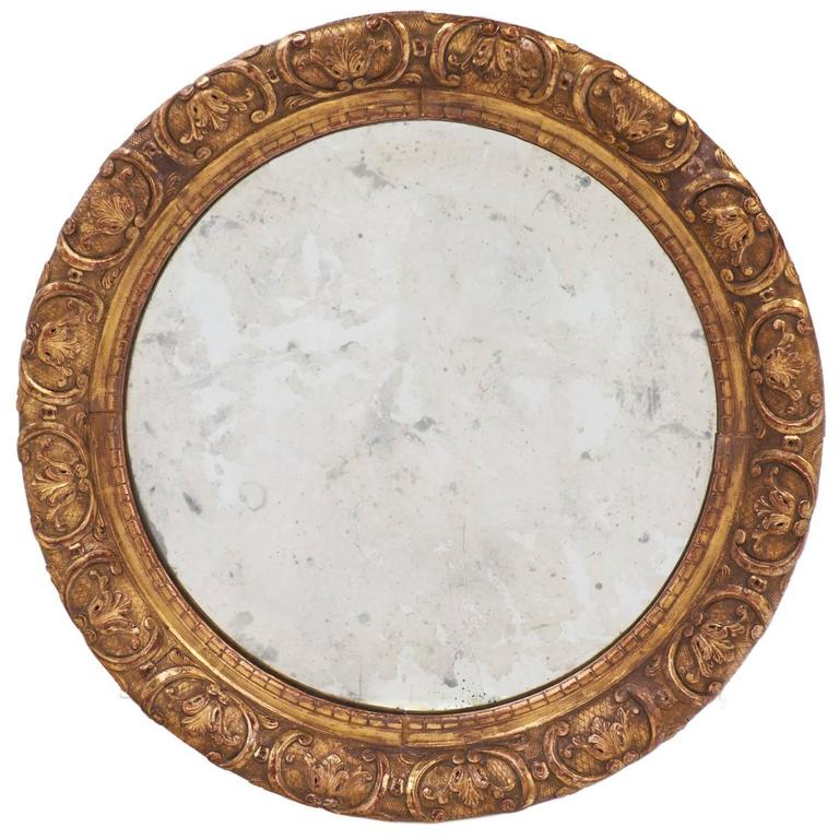 Restauration Period Gold Leaf Round Mirror at 1stDibs