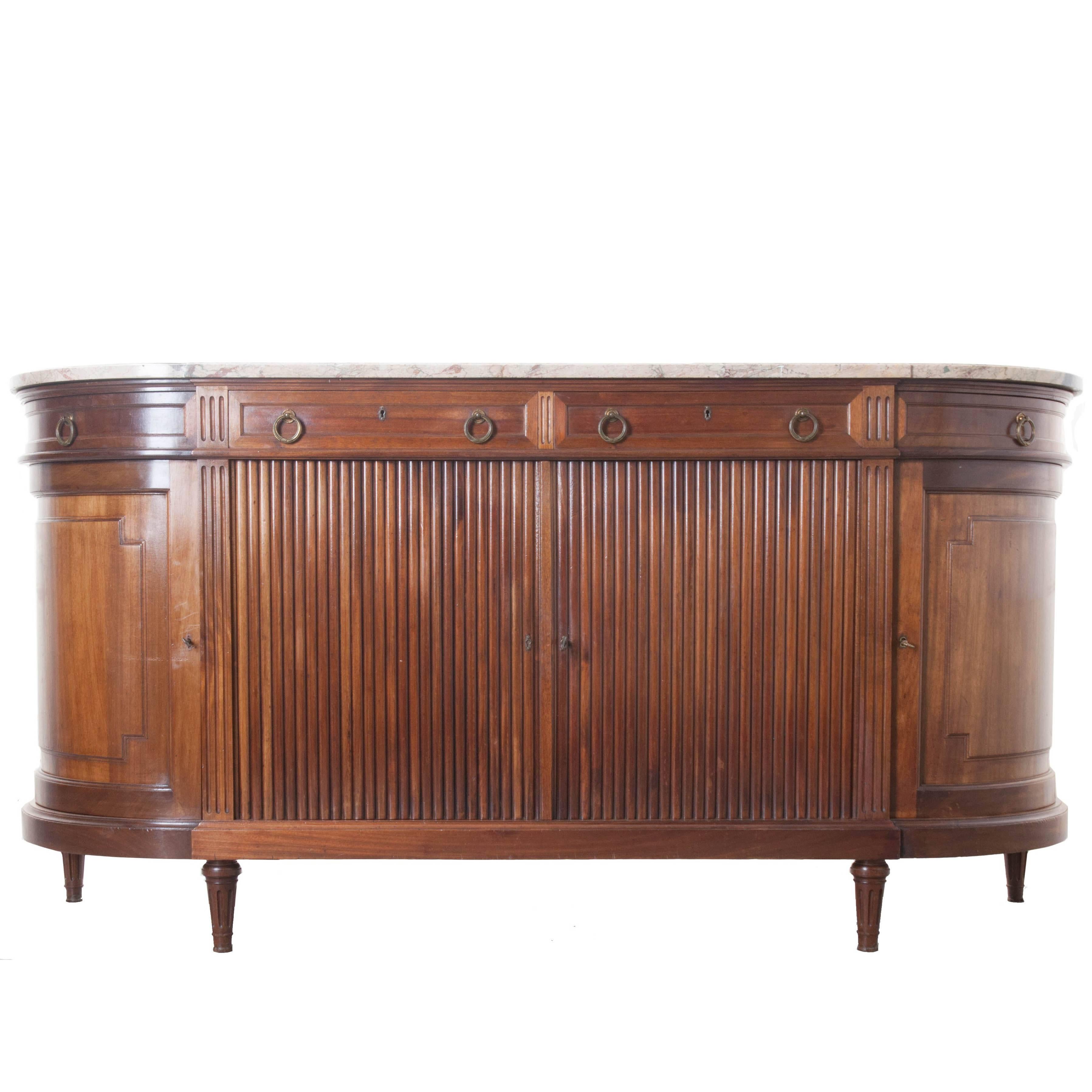 French 19th Century Demilune Mahogany Enfilade with Marble Top
