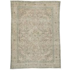 Distressed Vintage Persian Tabriz Rug with Shabby Chic Style