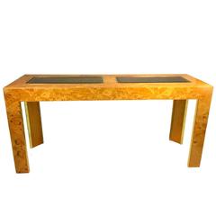 Vintage Burl Olive Ash Console or Sofa Table by Thomasville