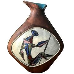 Mid-Century Marcello Fantoni Ceramic Vase Encased in Leather 12