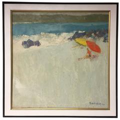 Vintage 1970 Oil on Canvas Beach Scene by NYC Artist George Barrel, Italo Botti