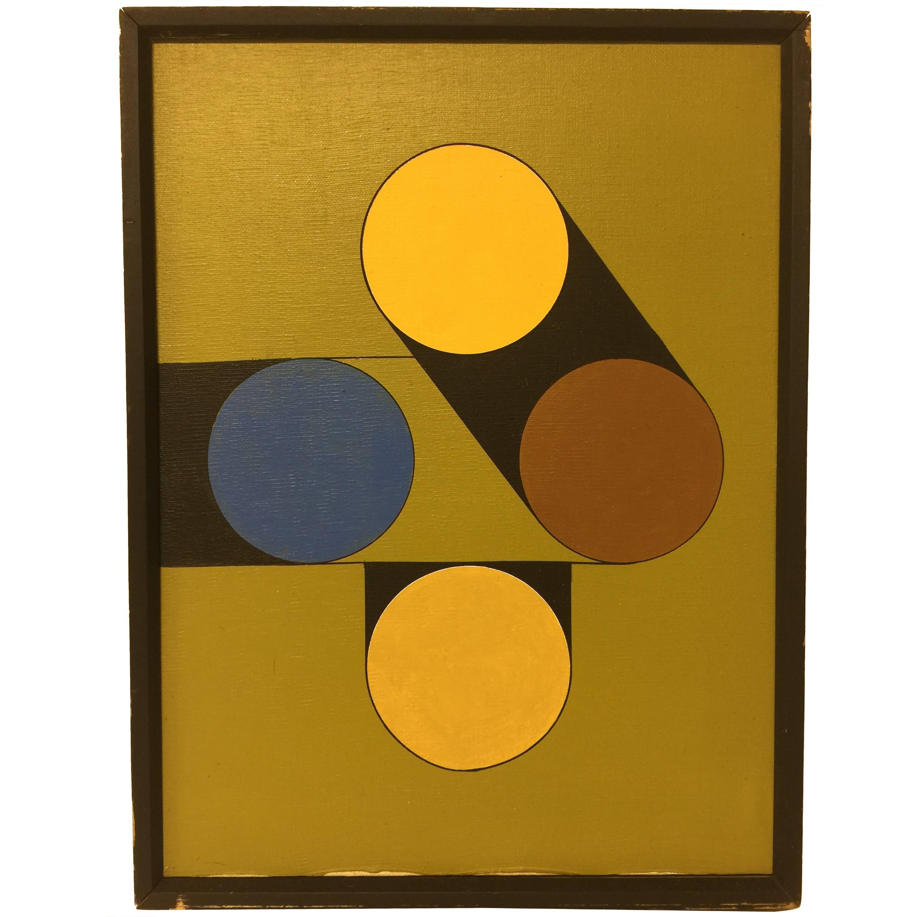 Vintage circa 1980s Hard Edge Geometric Abstract Oil on Canvas Painting 1 of 5