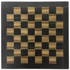 Diminutive Vintage Agate Chess or Checkers Board in Black and Gold, Pieced Side