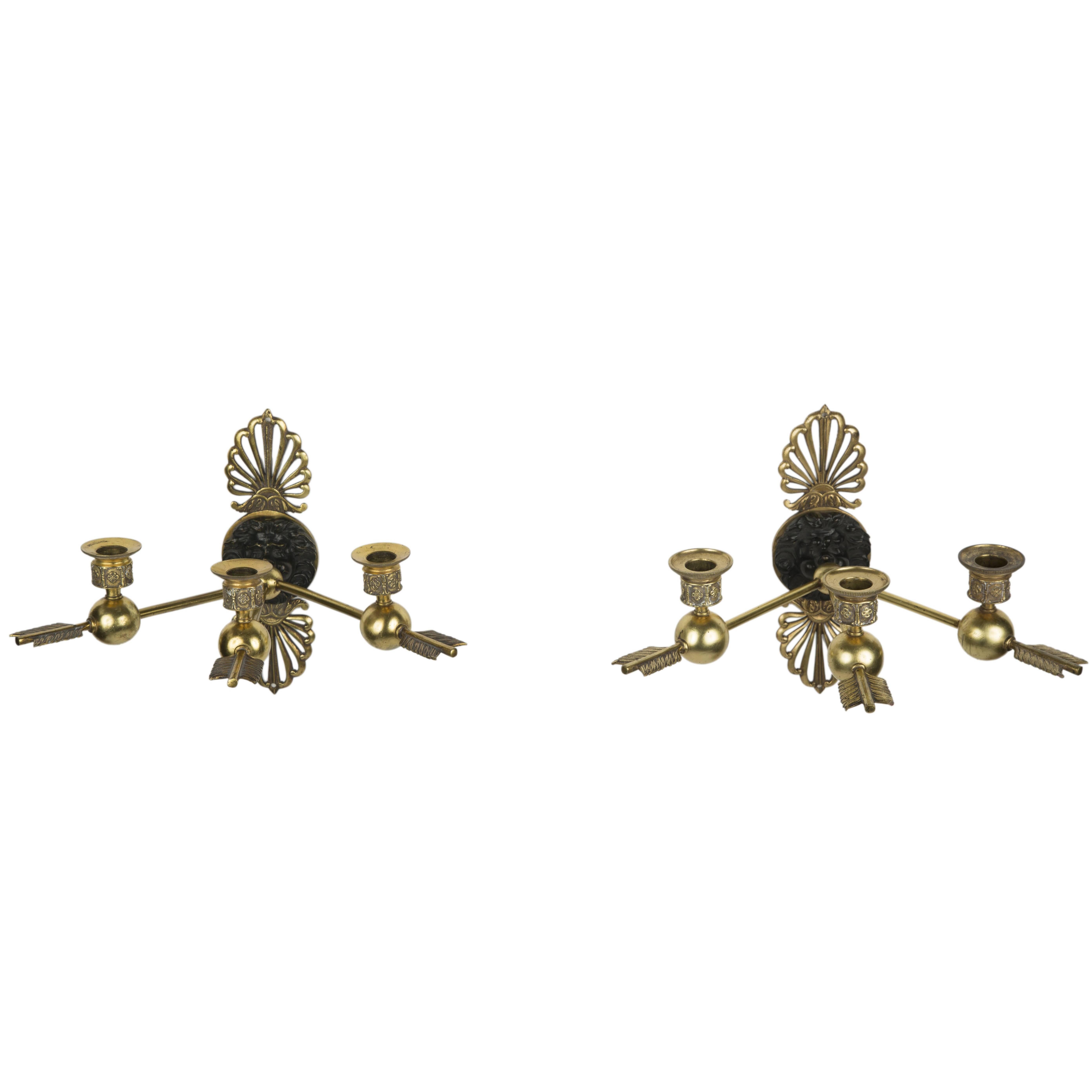 19th Century Pair of French Gilt Bronze Patinated Wall Lights For Sale