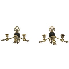 19th Century Pair of French Gilt Bronze Patinated Wall Lights