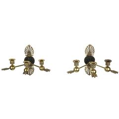 19th Century Pair of French Gilt Bronze Patinated Wall Lights 7