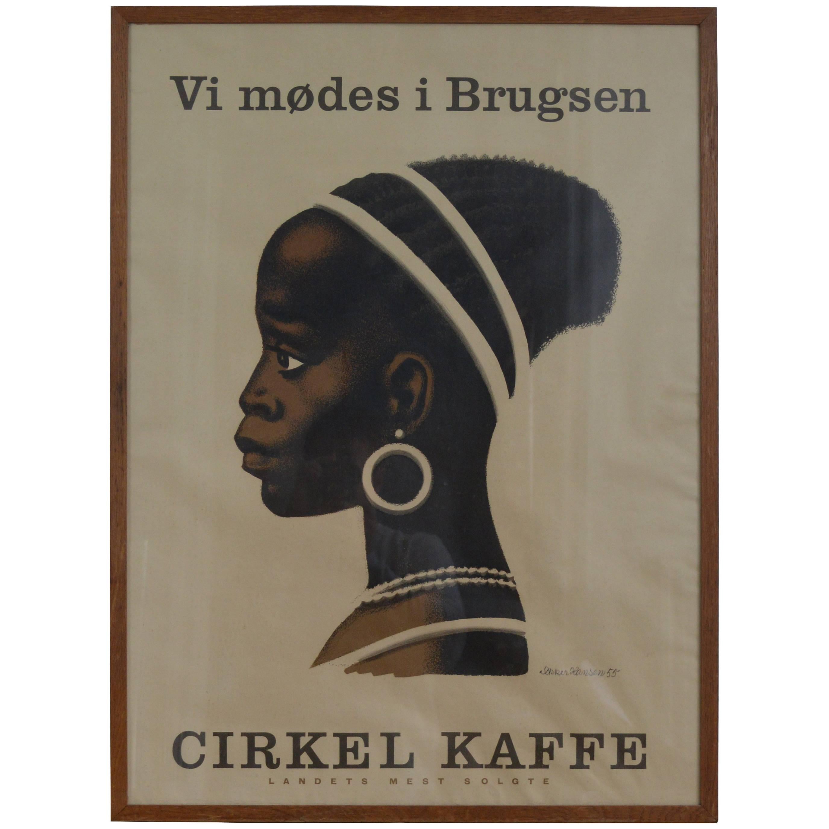 Original Vintage Danish 'Cirkel Kaffe' Coffee Poster by Aage Hansen, 1955 For Sale