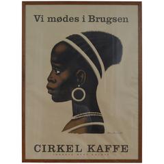 Original Vintage Danish 'Cirkel Kaffe' Coffee Poster by Aage Hansen, 1955