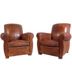 Leather Club Chairs, French, circa 1940