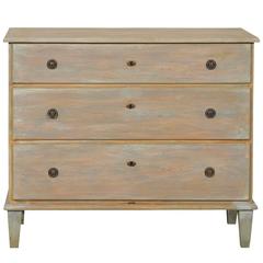 Swedish Gustavian Style Three-Drawer Chest in Light Grey-Green Color