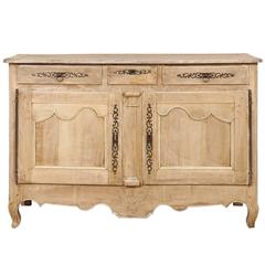 Antique French Natural Pale Wood Sideboard with Dark Iron Hardware and Scalloped Skirt