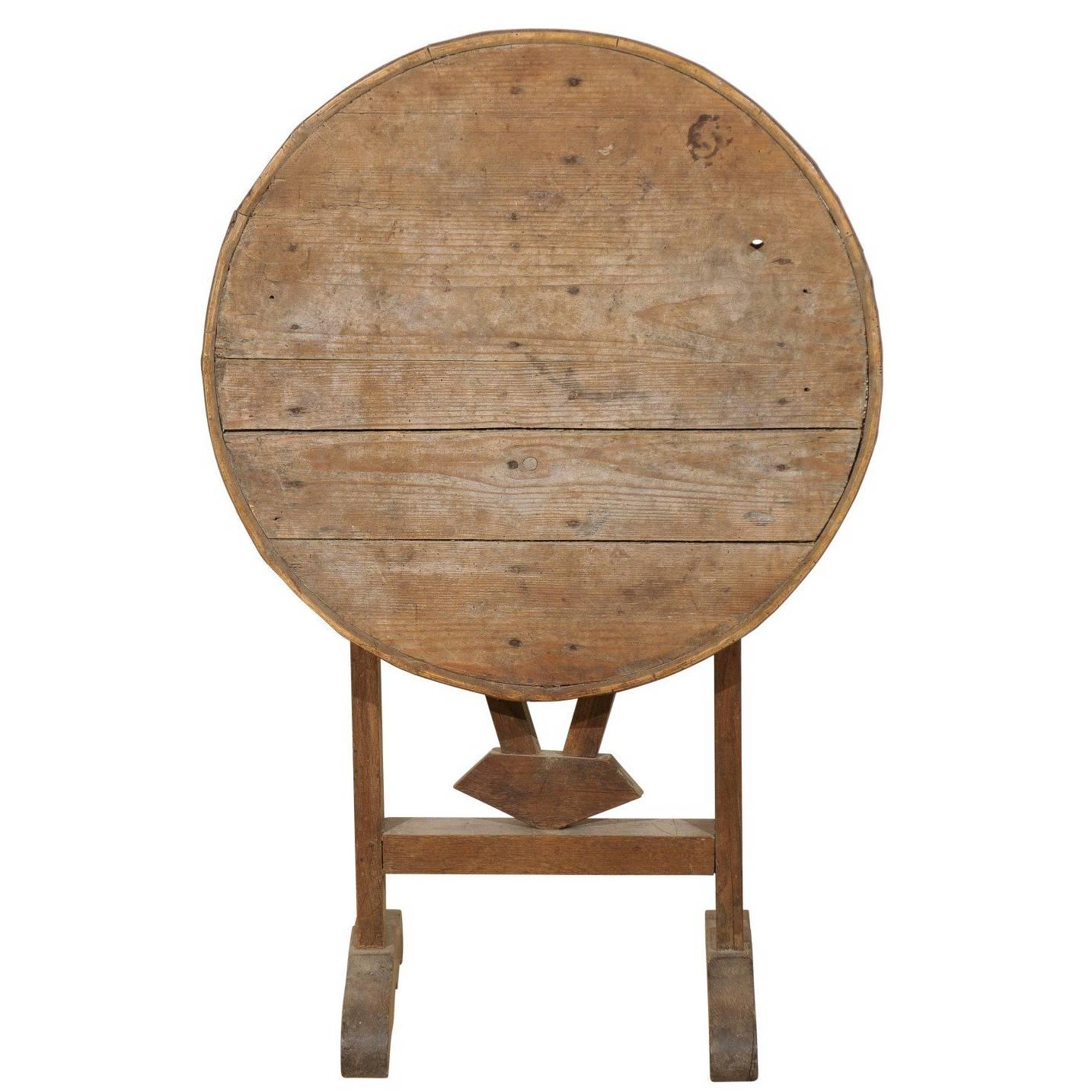 Mini French Rustic Wine Tasting Table or Side Table with Tilt-Top, 19th Century