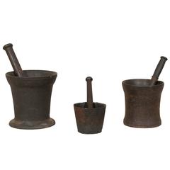 Set of Three Mortar and Pestles with Nice Weight, Black Color and Varying Sizes