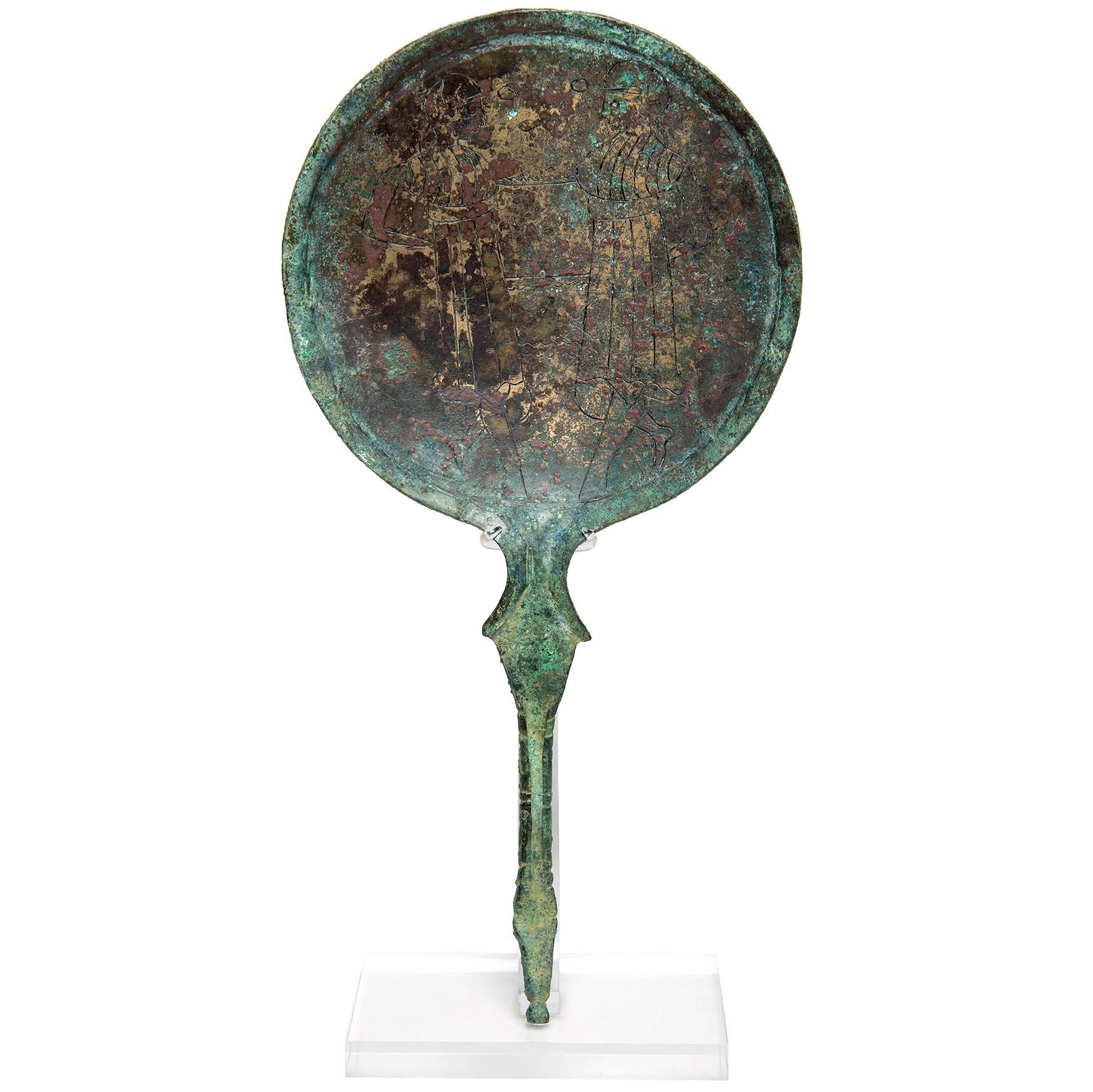 Ancient Etruscan Bronze Mirror  For Sale