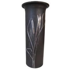Bronze and Silver Cattail Vase, Manner of Heintz