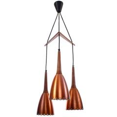 Copper and Rosewood Pendant Fixture, Danish, 1960s Copper Lamps with Rosewood