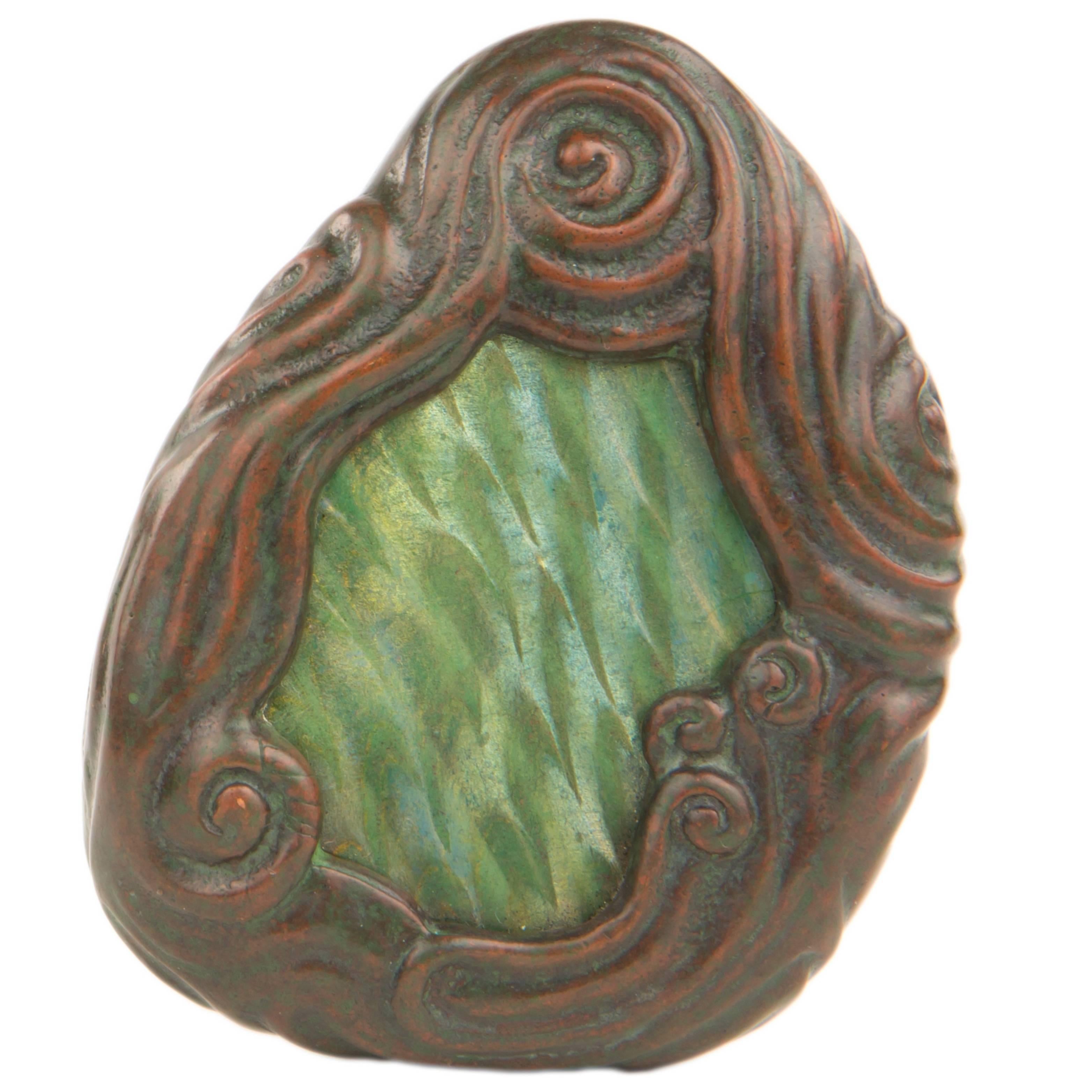 Art Nouveau Bronze and Glass Mosaic Paperweight by Tiffany Studios