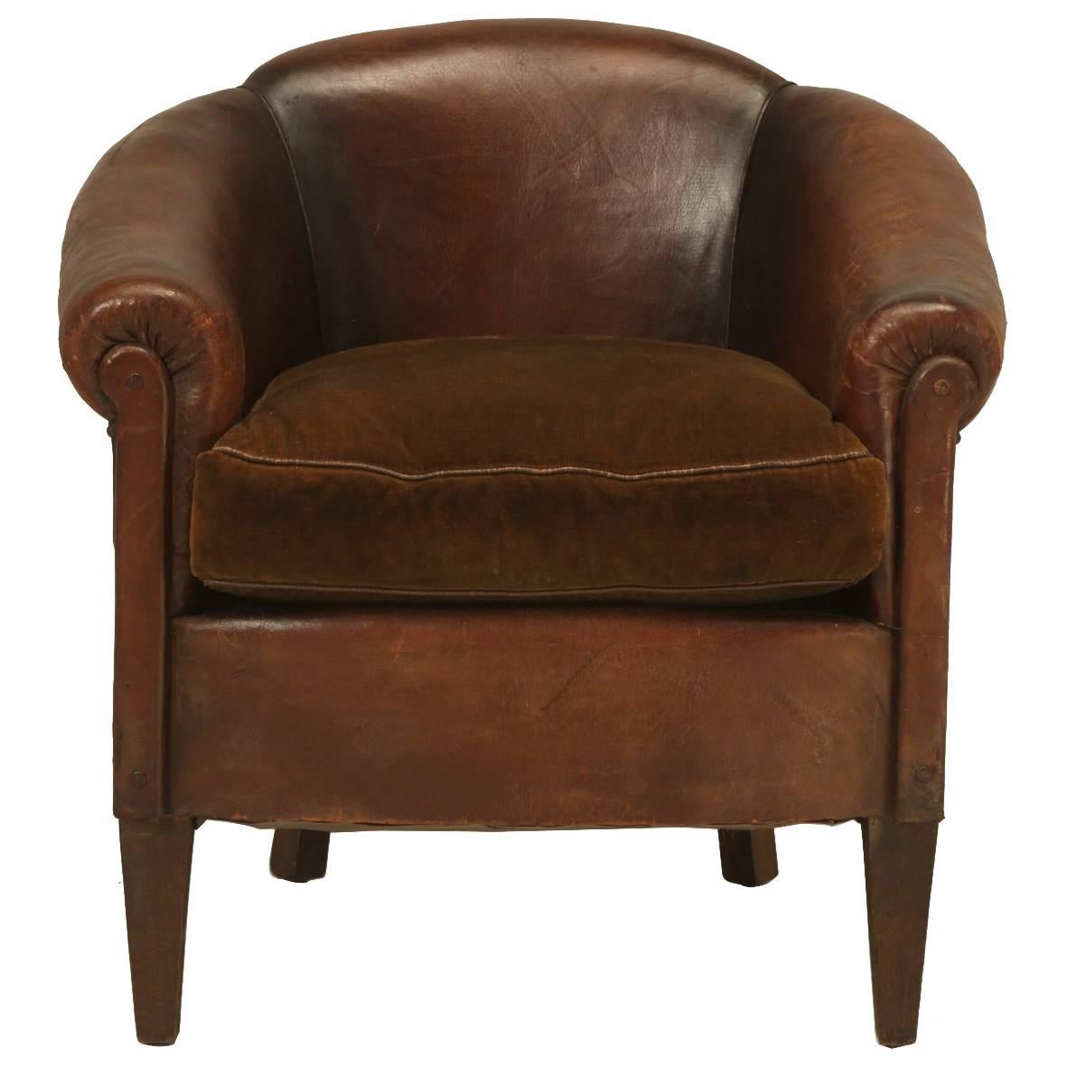 French Leather Barrelback Chair