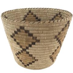 Vintage Twined Native American Basket with Diamond Motif