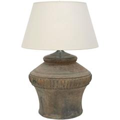 Antique Large 19th Century Grey Terra Cotta Urn Lamp, Cambodia