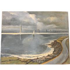 Oil Painting Newport Rhode Island Sailboats Narragansett Bay 11