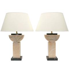 Pair of Beige and Black Marble Geometric Table Lamps by Maison Barbier 6