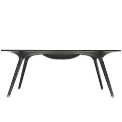 Contemporary Coffee Table in Carved Walnut with Brass and Leather Accents 5