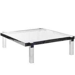 Charles Hollis Jones "Box Line" Coffee Table in Lucite and Polished Nickel