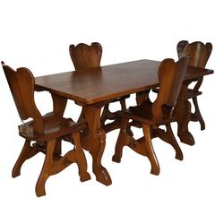 Solid Oak Dining Table and Four Chairs, circa 1950