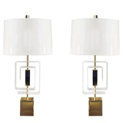 Pair of Lucite and Brass Lamps by Laurel Lamp Company