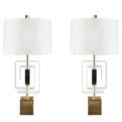 Pair of Lucite and Brass Lamps by Laurel Lamp Company 1