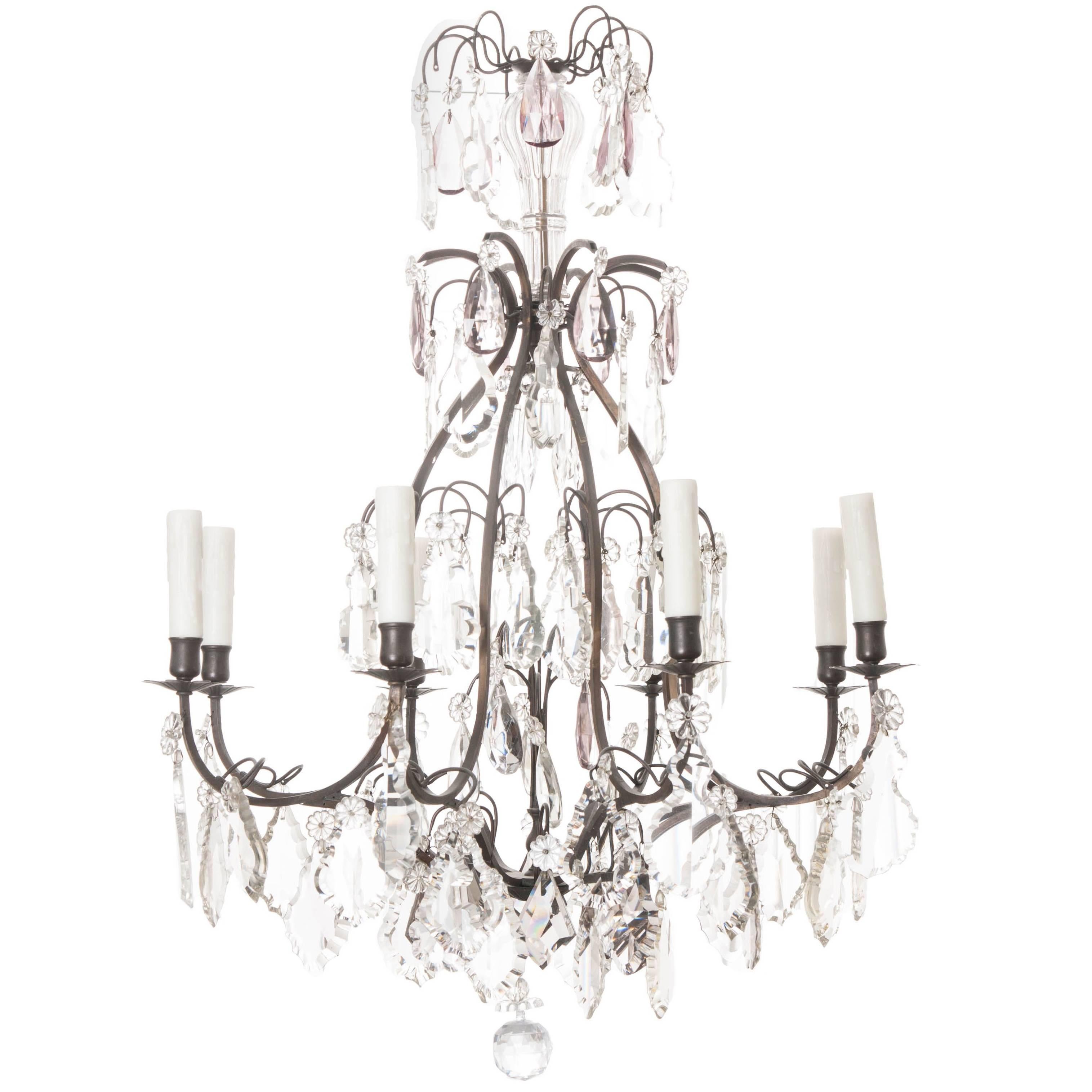 French 19th Century Eight-Light Chandelier with Amethyst Crystals