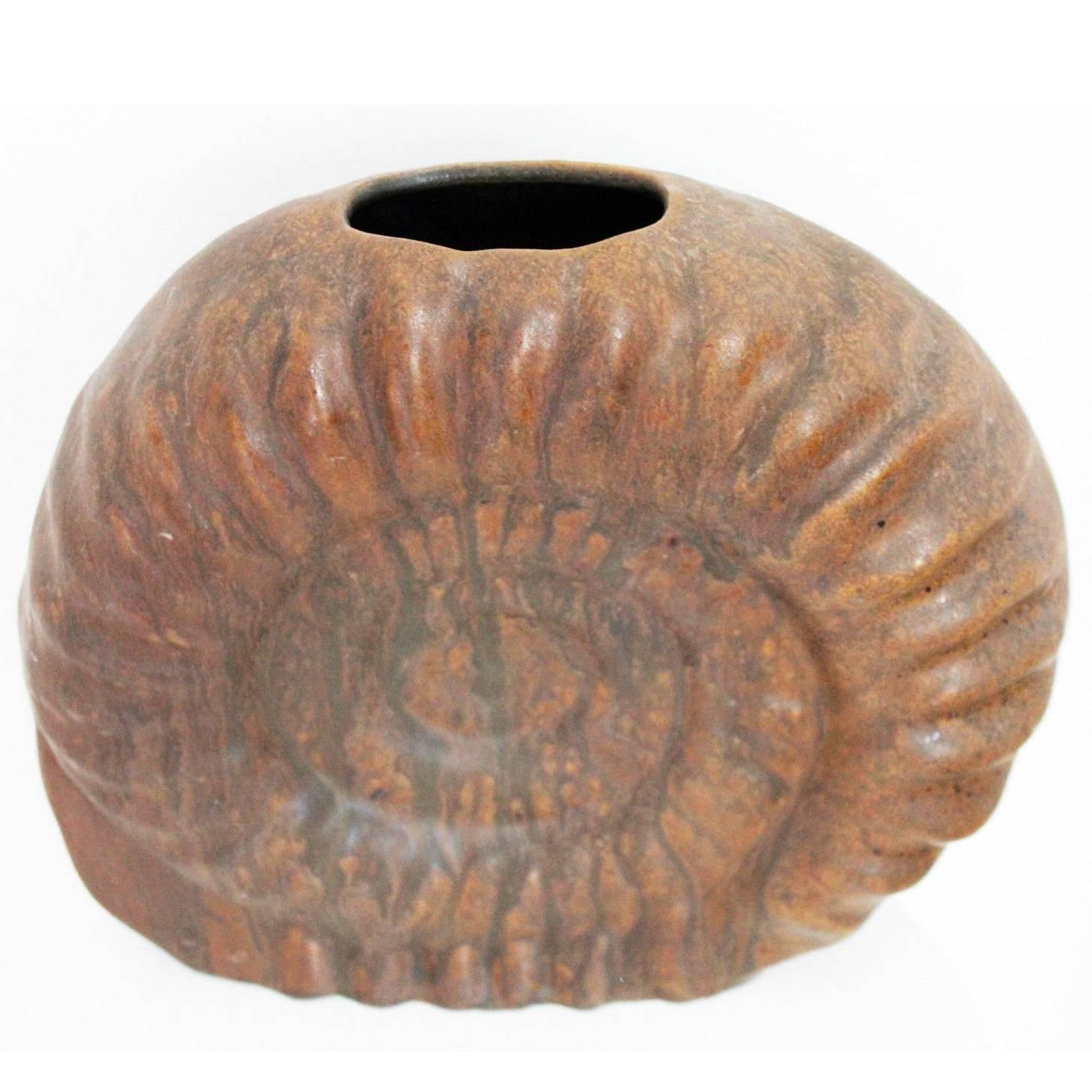 Unique Decor Ammonite Hand made Ceramic Vase Lovely Earth Tones, 1950