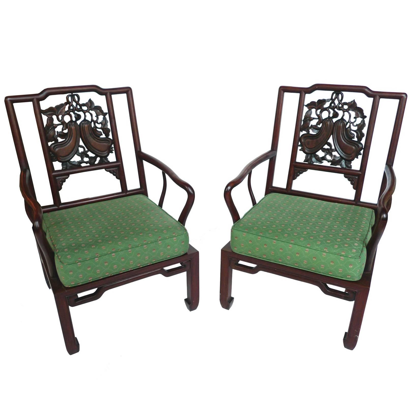 Pair of Early 20th Century Chinese Rosewood Armchairs