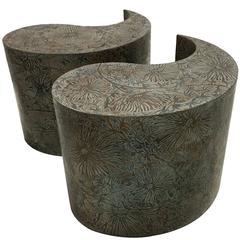 Pair of Etched Bronze Comma Form Side Tables 3