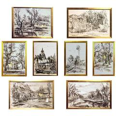 Set of Eight Travel Drawings by G. Piccard