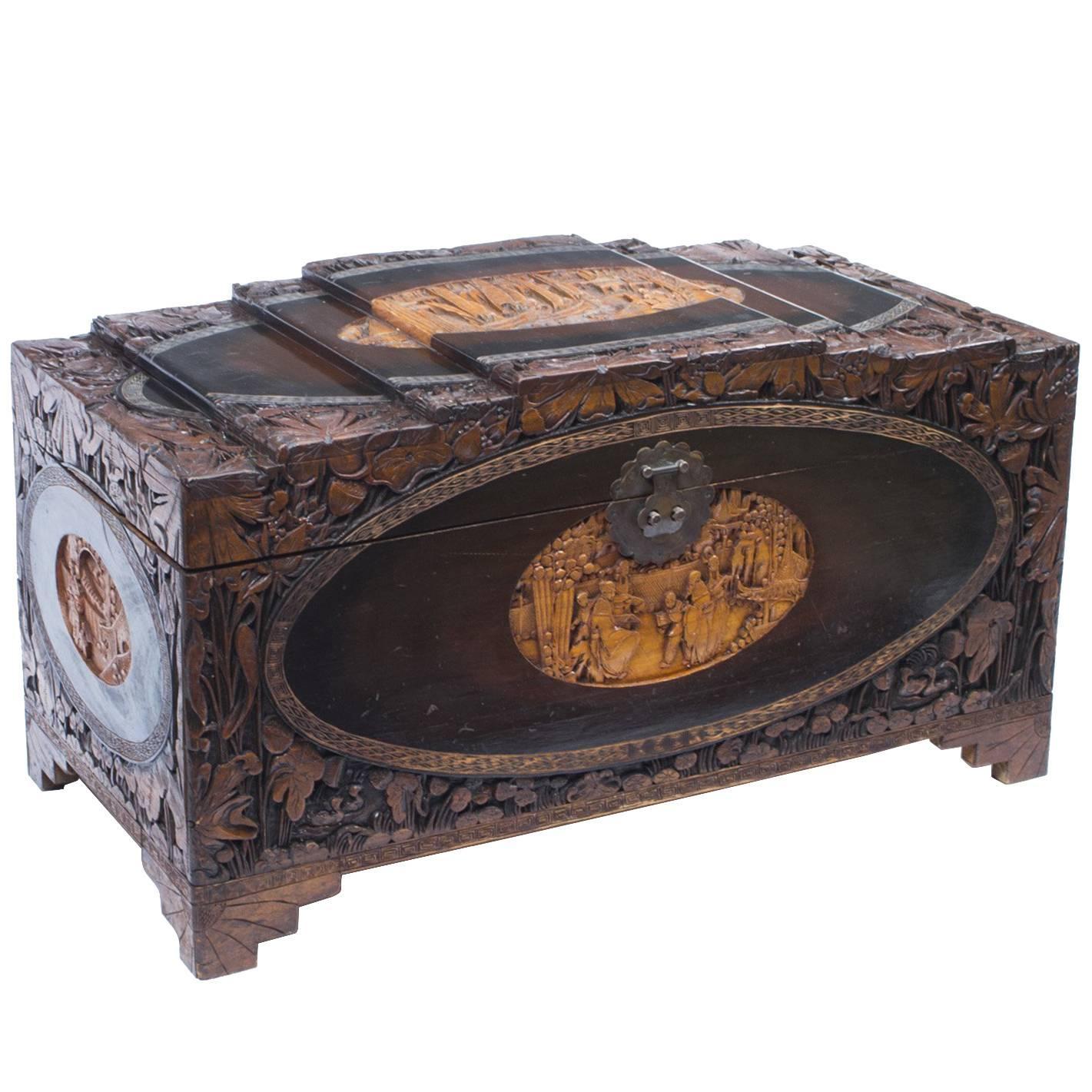 Uncategorized Vintage Wood Trunk mid 20th century chinese carved camphor wood trunk coffer for sale at 1stdibs
