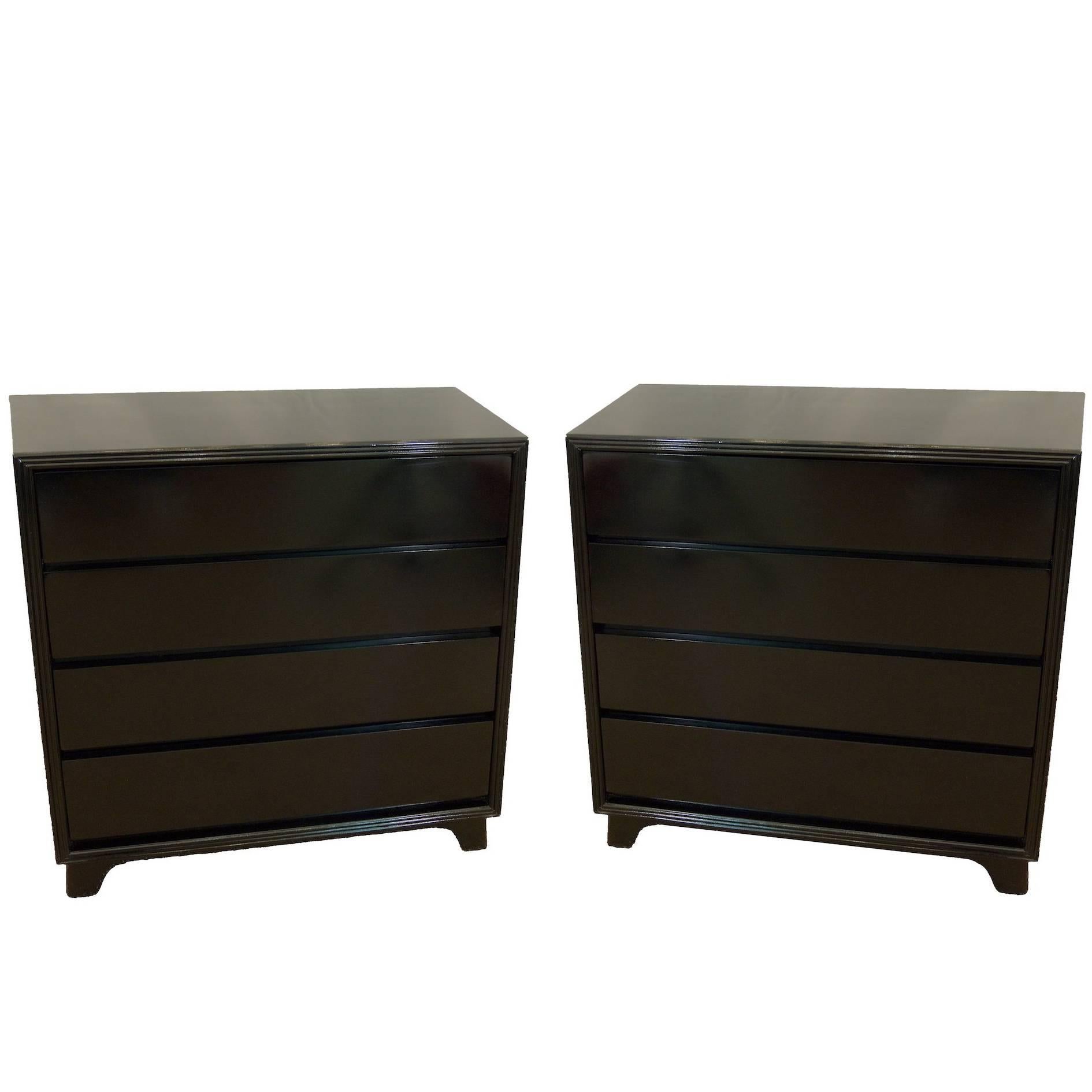 Pair of Black Lacquer Chests of Drawers